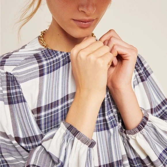 Anthropologie Cloth & Stone  Glacier Plaid Blouse - Size Small - Picture 2 of 10